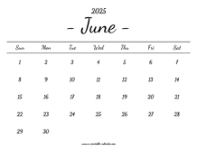 June Calendar 2025 Printable