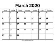 March 2020 Calendars – Printable Calendar 2020