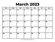 March 2023 Calendar With Holidays
