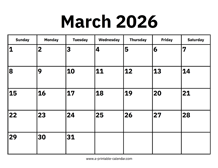 March 2026 Calendar