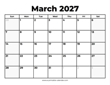 March 2027 Calendar With Holidays