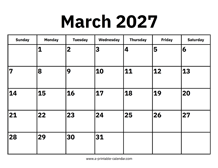 March 2027 Calendar