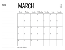 March 2027 Printable Calendar