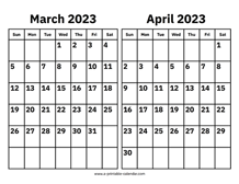 March and April 2023 Calendar
