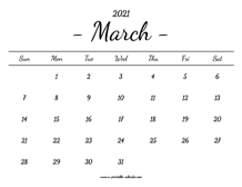 March Calendar 2021 Printable