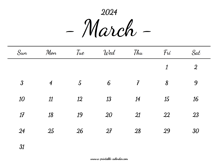 March Calendar 2024 Printable