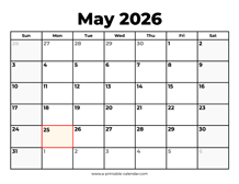 May 2026 Calendar With Holidays