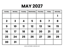 May 2027 Calendar Printable