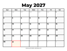 May 2027 Calendar With Holidays