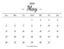 May Calendar 2024 Printable