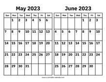 May and June 2023 Calendar