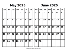 May and June 2025 Calendar
