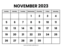 November 2023 Calendar Printable