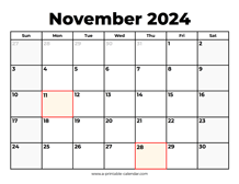 November 2024 Calendar With Holidays