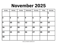 November 2025 Calendar
