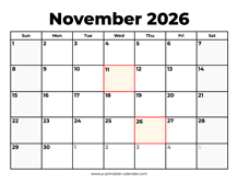 November 2026 Calendar With Holidays
