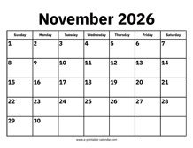 November 2026 Calendar