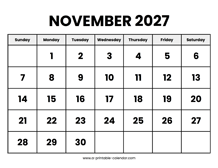 November 2027 Calendar Printable