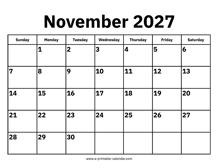 November 2027 Calendar