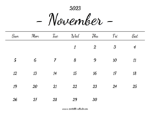 November Calendar 2023 Printable