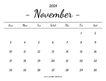 November Calendar 2024 Printable