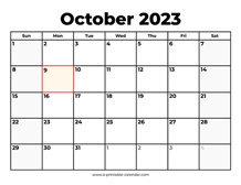 October 2023 Calendar With Holidays
