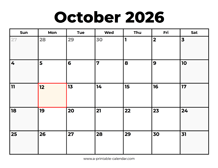 October 2026 Calendar With Holidays
