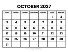 October 2027 Calendar Printable