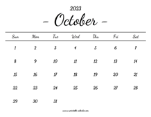 October Calendar 2023 Printable
