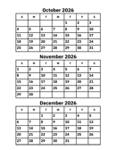 October, November and December 2026 Calendar