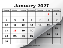 Printable Calendar Pages for 2027