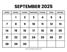 September 2025 Calendar Printable