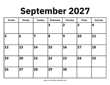 September 2027 Calendar