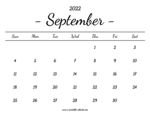 September Calendar 2022 Printable