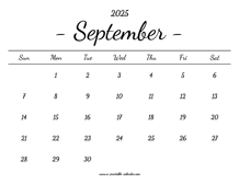 September Calendar 2025 Printable