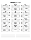 2020 Calendar One Page With Notes