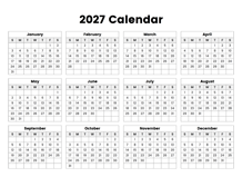 Yearly Calendar 2027